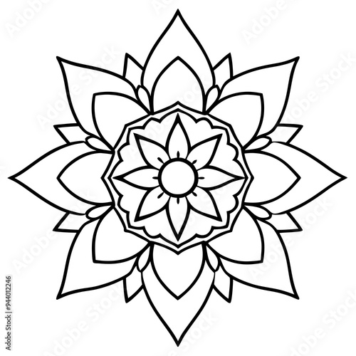 Mandala line art silhouette with white background