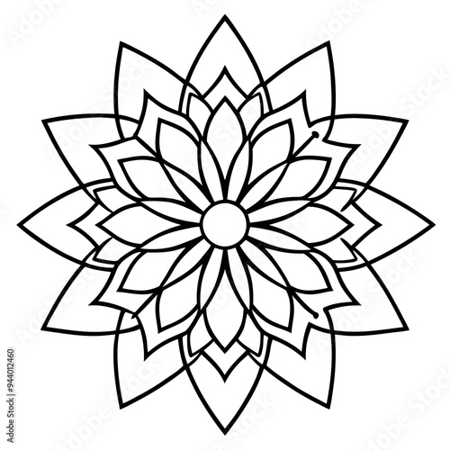 Mandala line art silhouette with white background