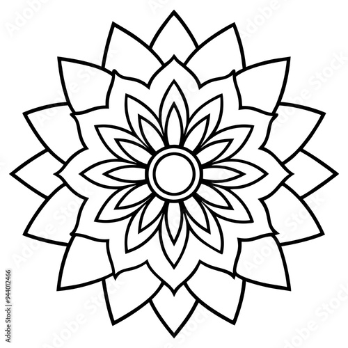 Mandala line art silhouette with white background