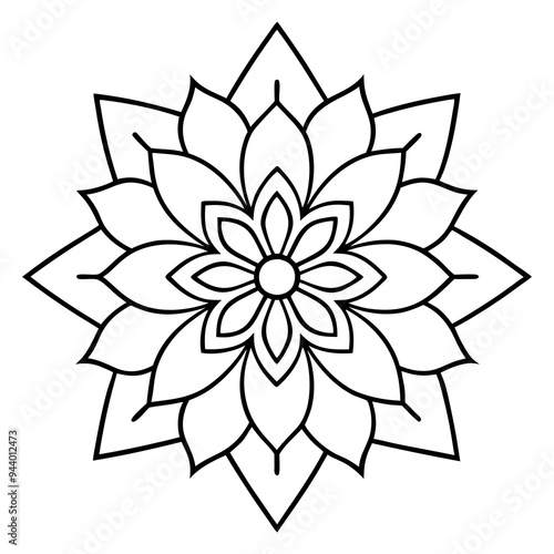Mandala line art silhouette with white background