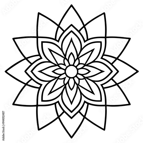 Mandala line art silhouette with white background