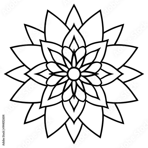 Mandala line art silhouette with white background
