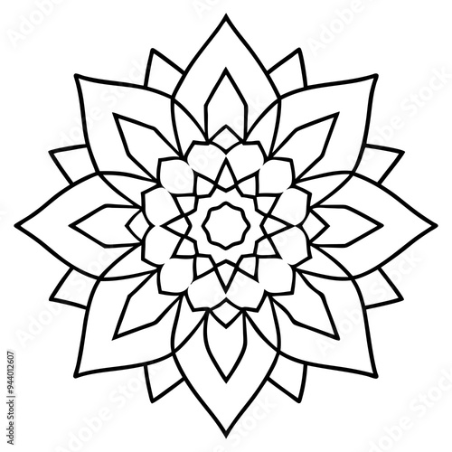 Mandala line art silhouette with white background