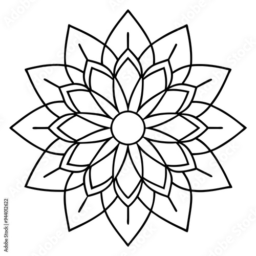 Mandala line art silhouette with white background