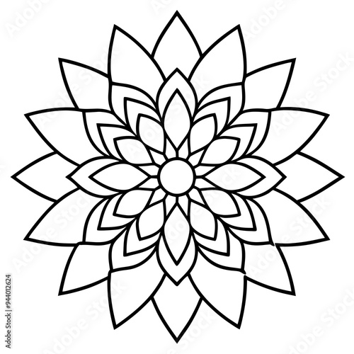 Mandala line art silhouette with white background