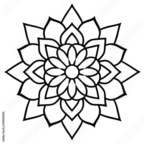Mandala line art silhouette with white background