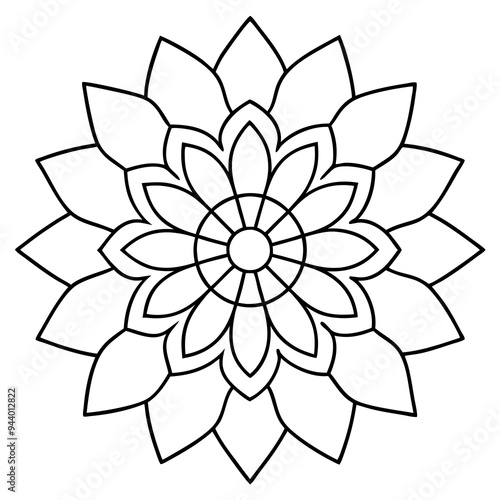 Mandala line art silhouette with white background
