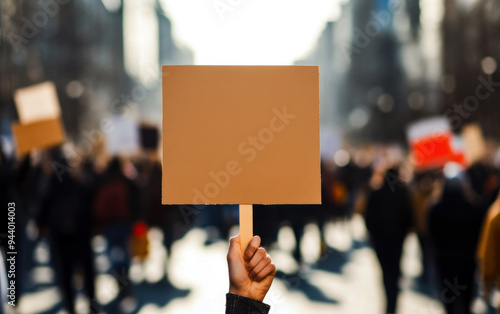 This powerful image captures a protester holding a blank sign among a sea of demonstrators, symbolizing the unvoiced sentiments and collective longing for change in society. photo