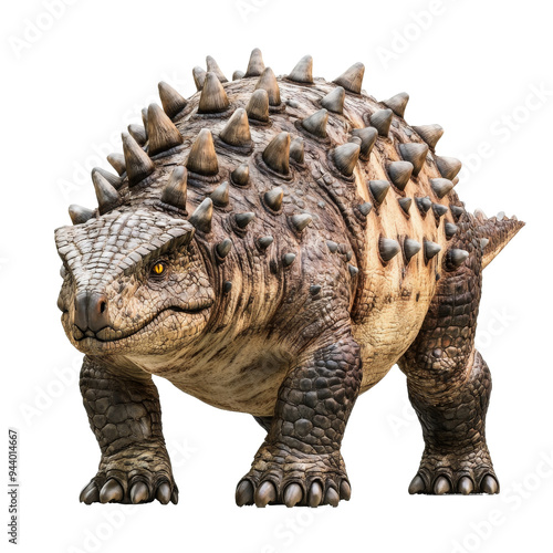 Obraz na płótnie Ankylosaurus dinosaur with spiked armor isolated on transparent background. Prehistoric predator, full body view w salonie