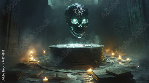 blue skull temple altar photo