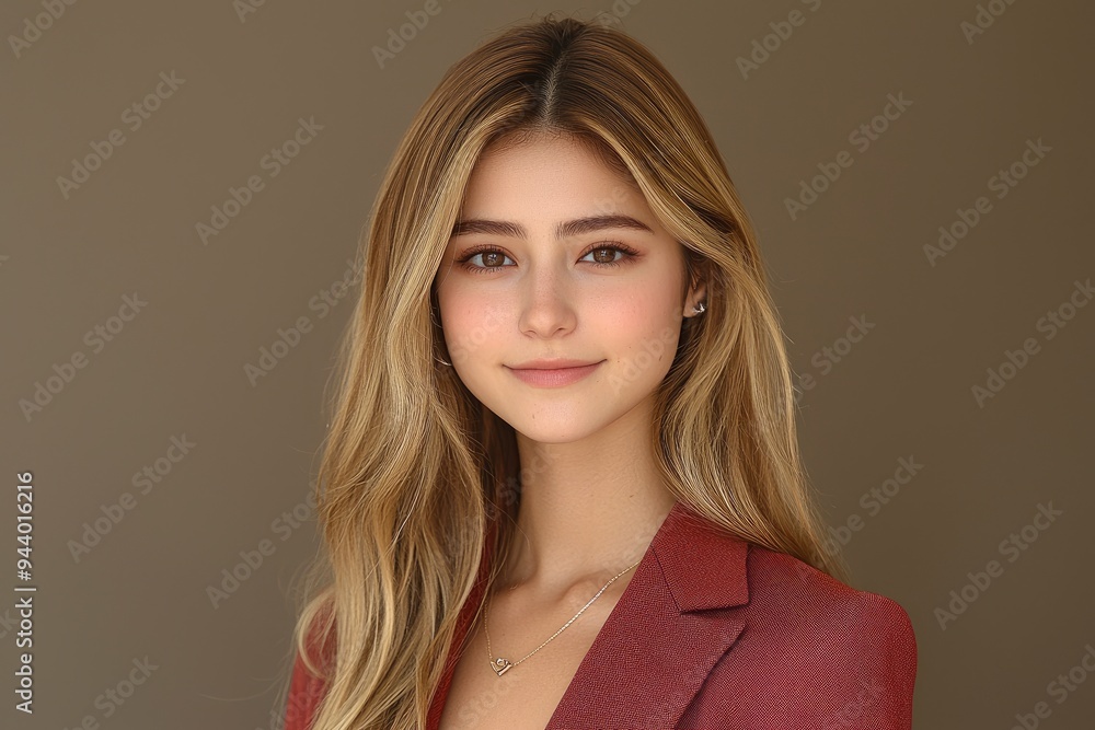 Portrait of a Beautiful Young Woman with Blonde Hair and a Red Blazer Portrait of a Beautiful Young Woman with Blonde Hair and a Red Blazer