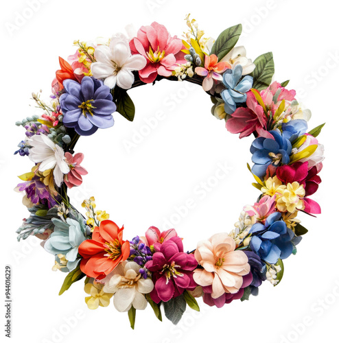 PNG Colorful floral wreath with greenery photo