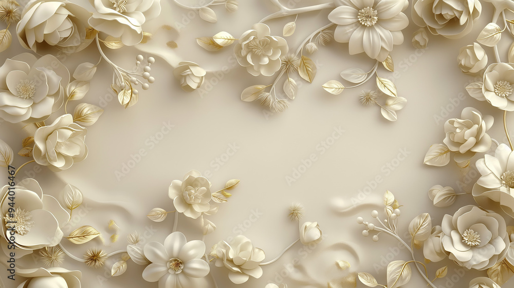 Elegant Floral Background with Gold and White Flowers Design Elegant Floral Background with Gold and White Flowers Design
