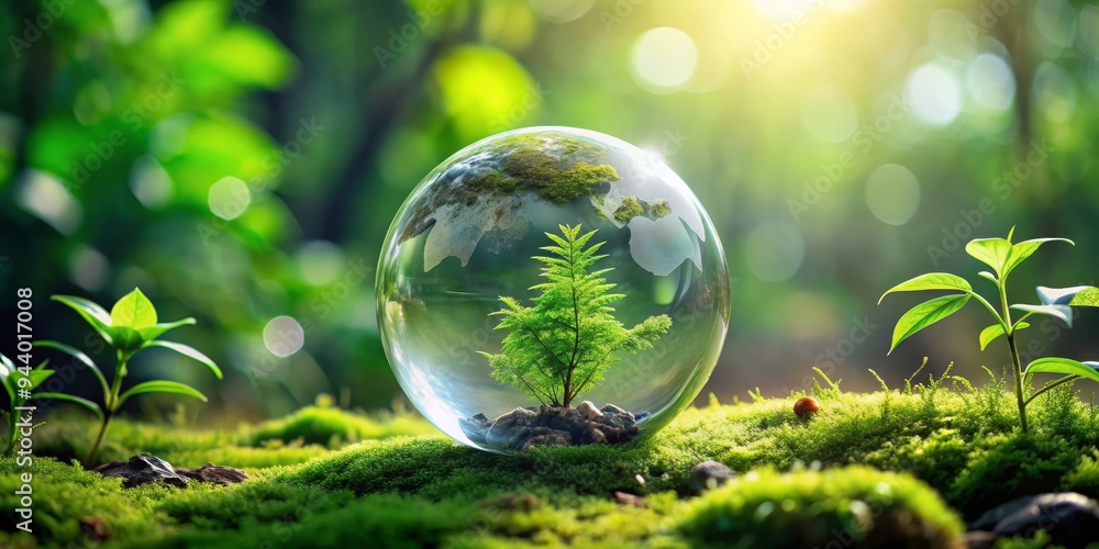 A Glass Globe Encapsulating a Miniature World of Lush Greenery and Sunlight A Glass Globe Encapsulating a Miniature World of Lush Greenery and Sunlight