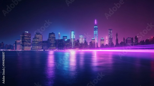 Futuristic Neon City Skyline