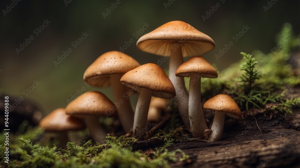Close-up of Mushrooms on Rustic Background. Close-up of Mushrooms on Rustic Background.