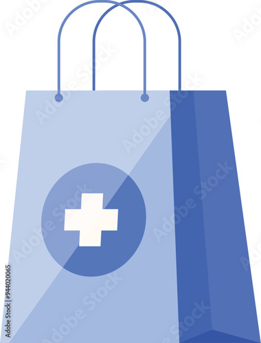 Blue shopping bag featuring a white cross, representing the concept of healthcare costs and medical expenses