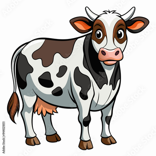 Cartoon Illustration of a Black and White Spotted Cow