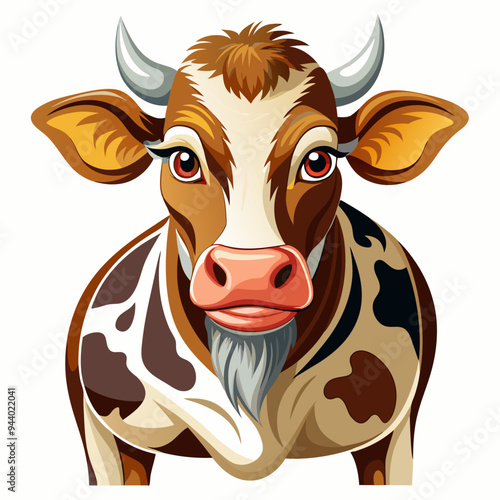 A Close-Up Portrait of a Brown and White Cow with Big Eyes