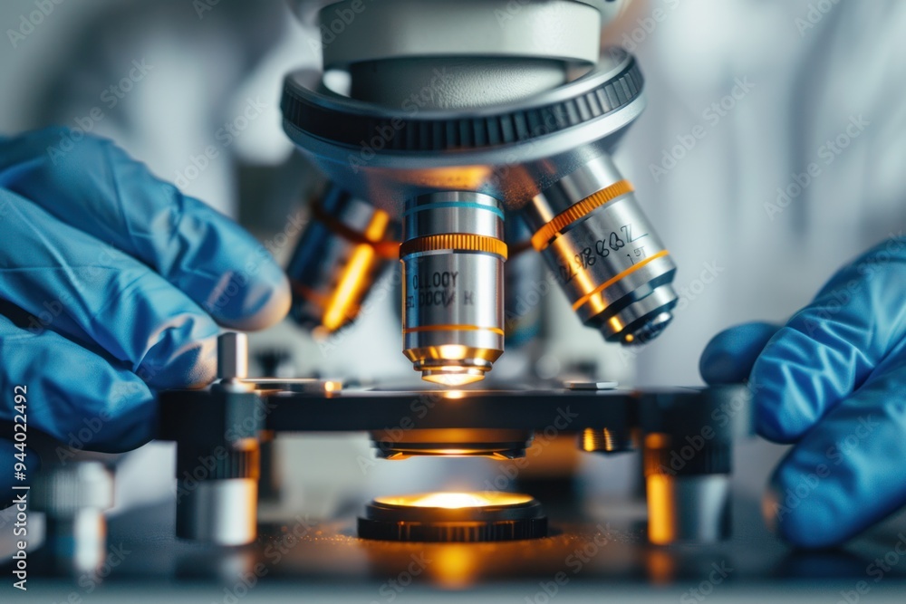 A person is holding a microscope and looking at something A person is holding a microscope and looking at something