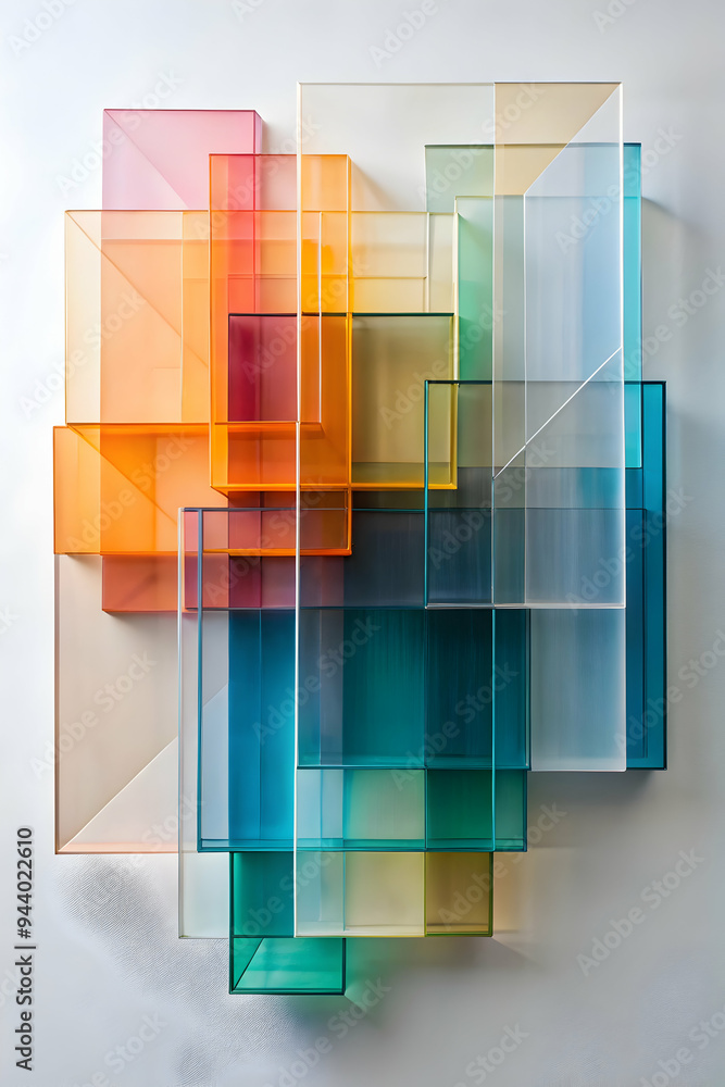 Abstract Glass Composition: A mesmerizing abstract composition of translucent, overlapping glass panels in a spectrum of vibrant hues, casting subtle shadows and creating a sense of depth and movement Abstract Glass Composition: A mesmerizing abstract composition of translucent, overlapping glass panels in a spectrum of vibrant hues, casting subtle shadows and creating a sense of depth and movement