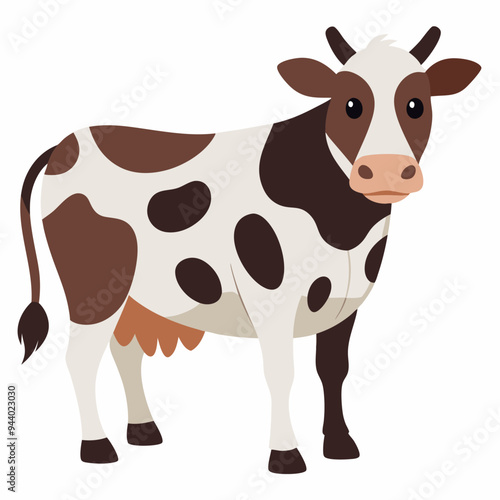 Cartoon Illustration of a Brown and White Cow