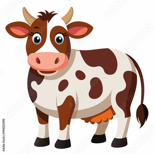 Cartoon Illustration of a Brown and White Spotted Cow