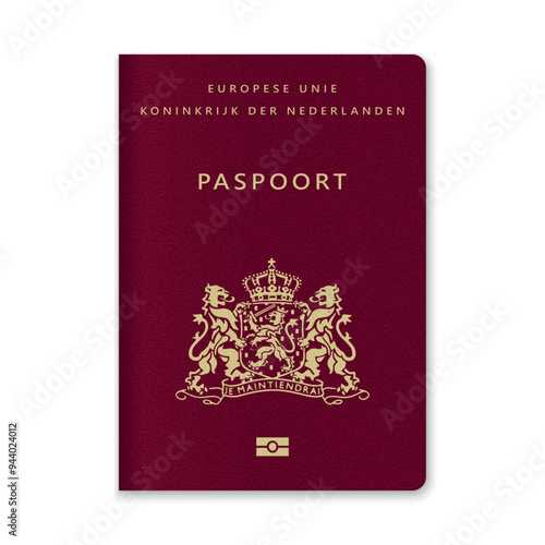Netherlands Passport Cover with Gold Emblem and Text