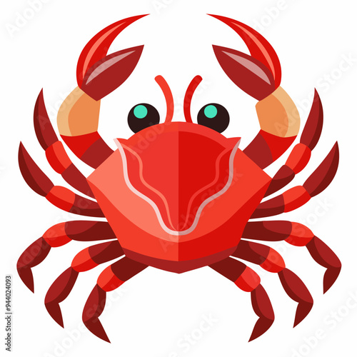 Cartoon Red Crab with Large Claws and Eight Legs