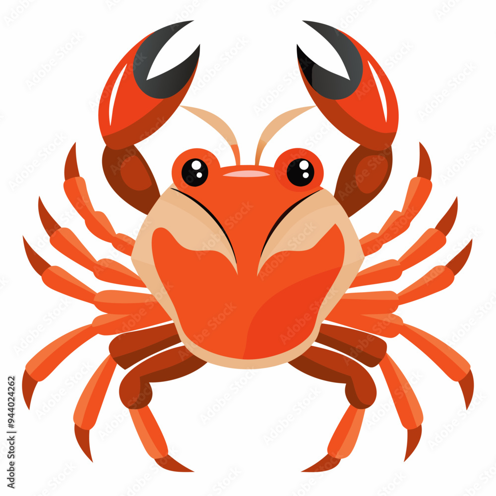 Fototapeta premium Cartoon Illustration of a Red Crab with Big Eyes