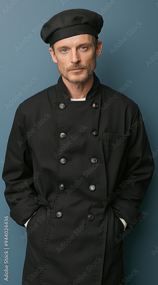 Portrait of a Chef in a Black Chef's Jacket and Hat Portrait of a Chef in a Black Chef's Jacket and Hat
