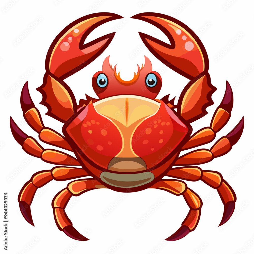 Fototapeta premium Cartoon Illustration of a Red Crab with Big Eyes