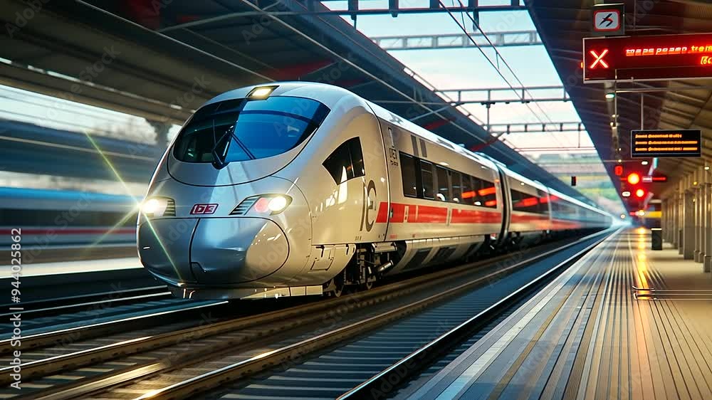 High-speed train transporting cargo at a railway station