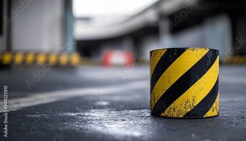 Abstract Yellow and Black Caution Tape: Creative Safety Warning Pattern for Construction and Hazard Zones. Minimalist Design with Elegant Composition for Marketing and Advertising Backgrounds. Versati photo