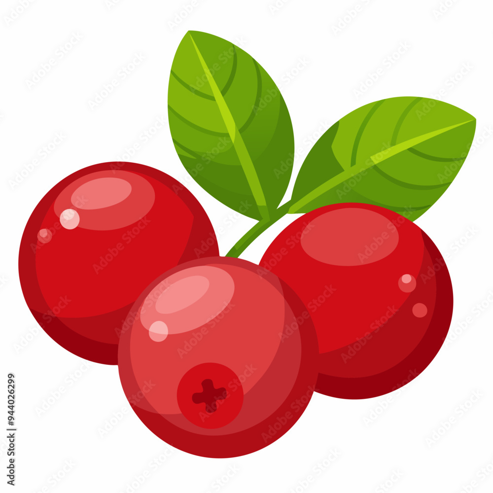 Obraz premium Red Cranberries with Green Leaves