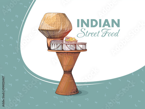 Indian Street Food Golgappa, Pani Puri or Fuchka hand drawing vector illustration on isolated background.
