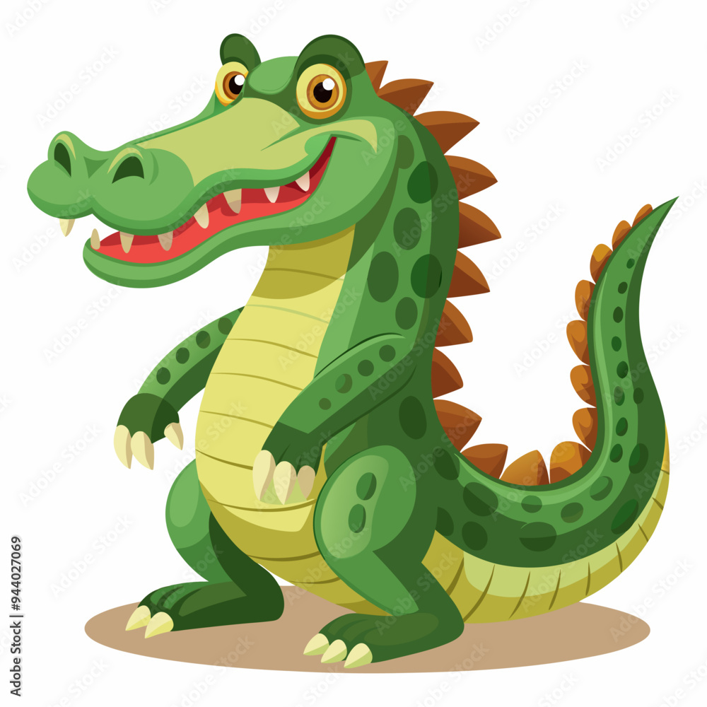 Fototapeta premium Cartoon Green Crocodile with Open Mouth and Claws