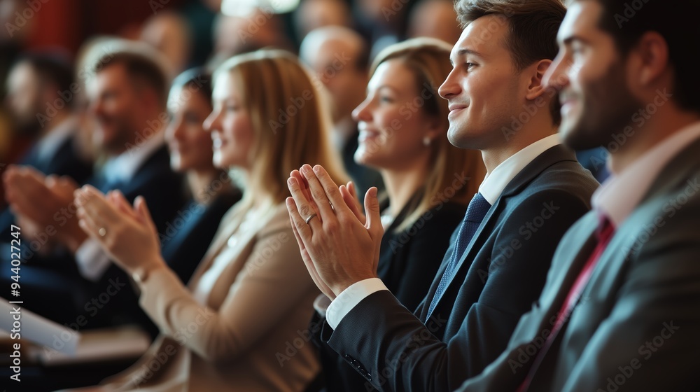 Obraz premium Audience applauding at a business conference in a modern venue during a networking event in the afternoon