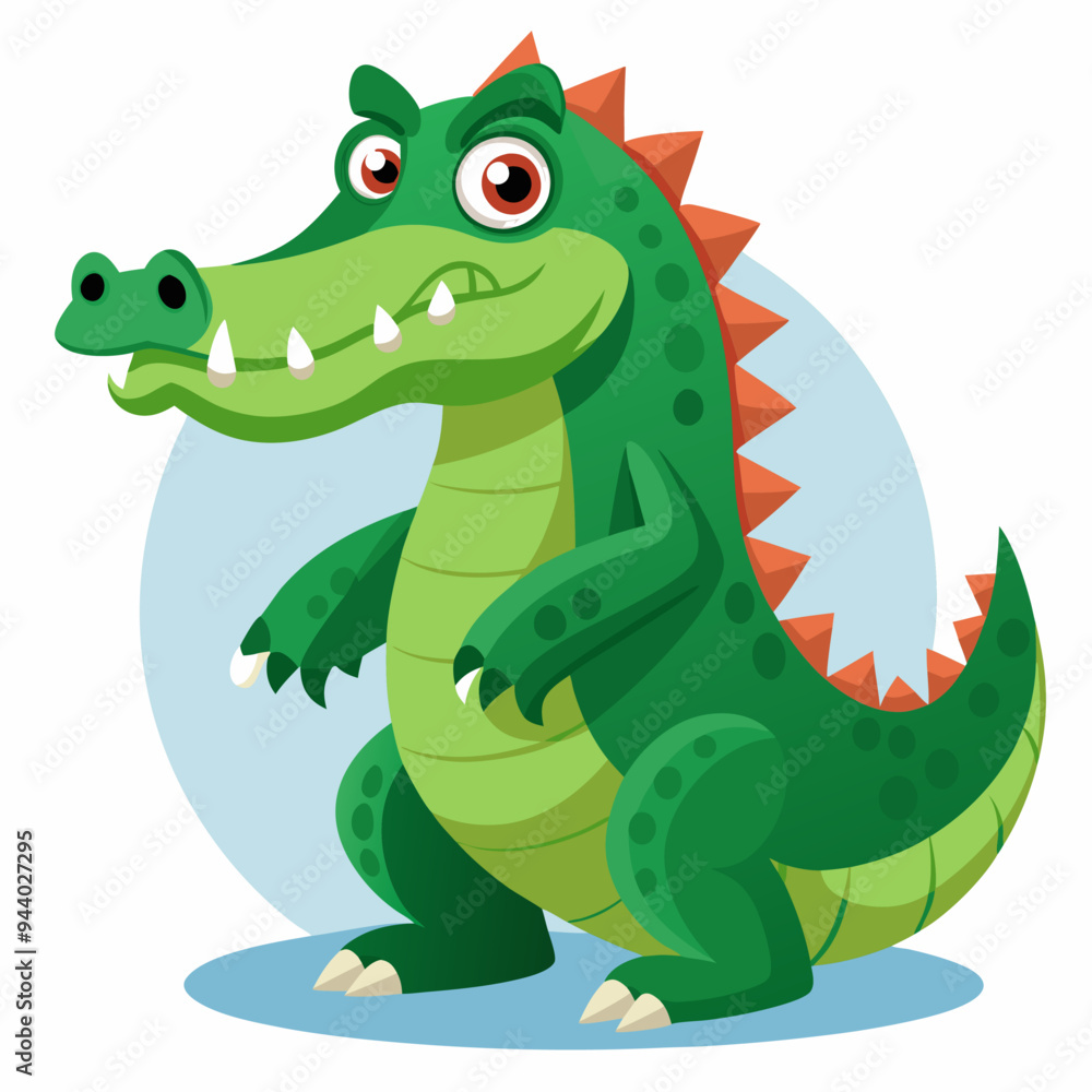 Naklejka premium Cartoon Illustration of a Green Crocodile with Red Spikes