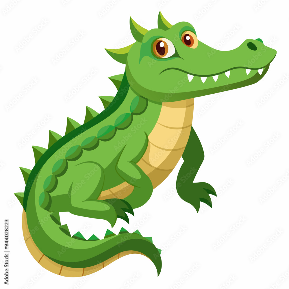 Cartoon Illustration of a Green Crocodile with a Grin Cartoon Illustration of a Green Crocodile with a Grin