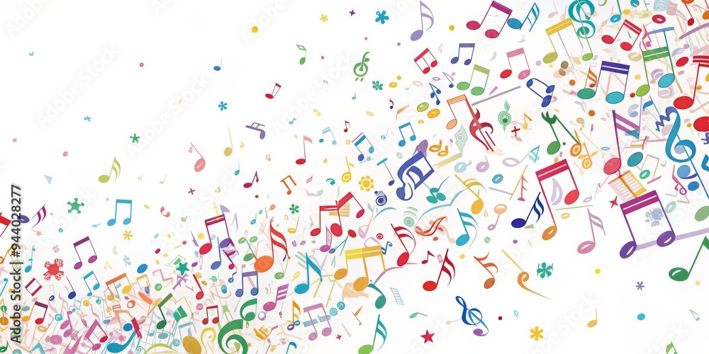 Colorful Music Notes Showering Down - Digital Painting - White Background - Abstract Musical Concept Colorful Music Notes Showering Down - Digital Painting - White Background - Abstract Musical Concept