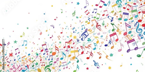 Colorful Music Notes Showering Down - Digital Painting - White Background - Abstract Musical Concept