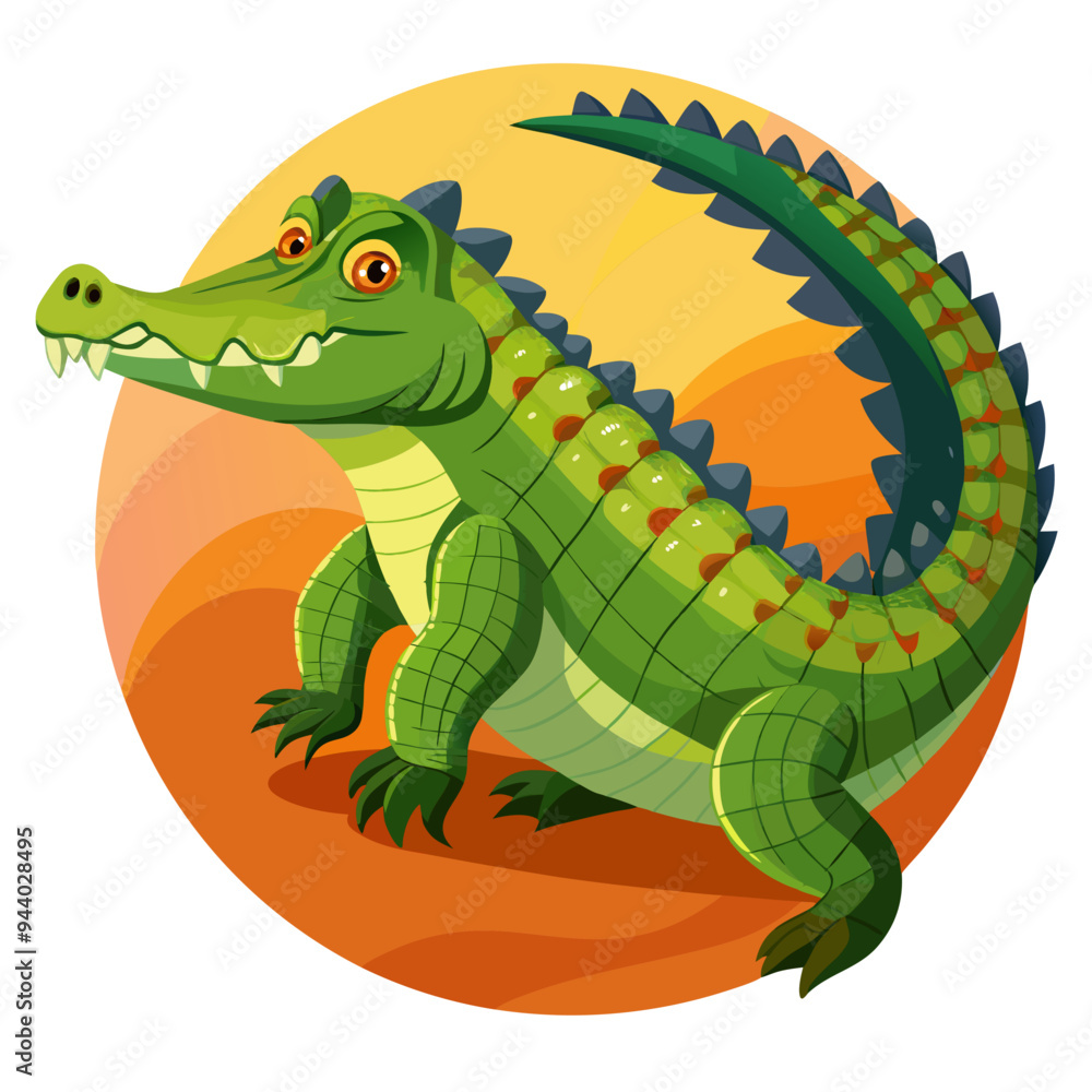 Fototapeta premium Green Crocodile with Orange Background