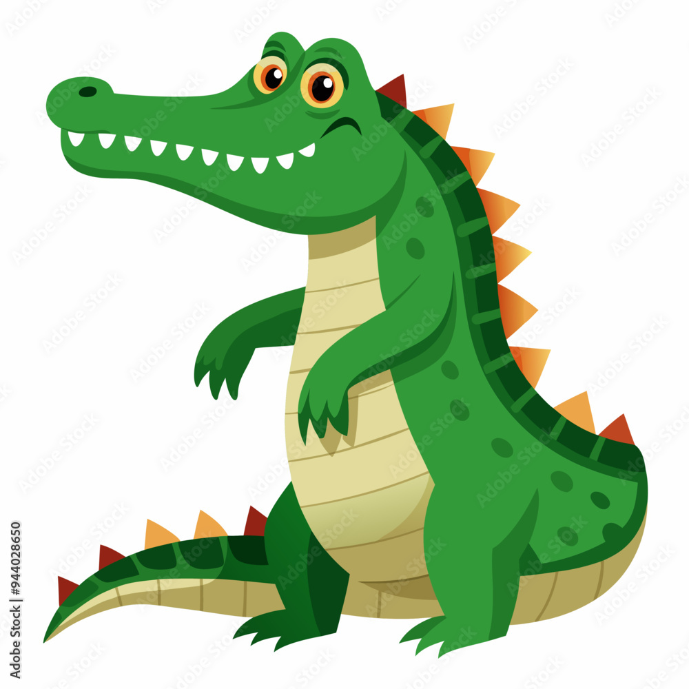 Fototapeta premium Cartoon Green Crocodile With Orange Spikes