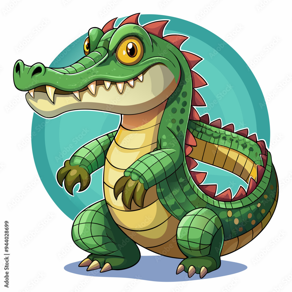 Fototapeta premium Cartoon Crocodile with Spiked Back and Sharp Teeth