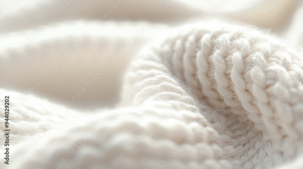 Soft and cozy white knitted fabric draped gently, showcasing texture and warmth ideal for winter fashion essentials Soft and cozy white knitted fabric draped gently, showcasing texture and warmth ideal for winter fashion essentials