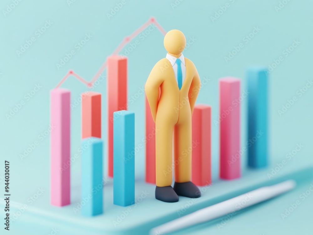 Predictive sales analysis, person forecasting with data charts, 3D illustration Predictive sales analysis, person forecasting with data charts, 3D illustration