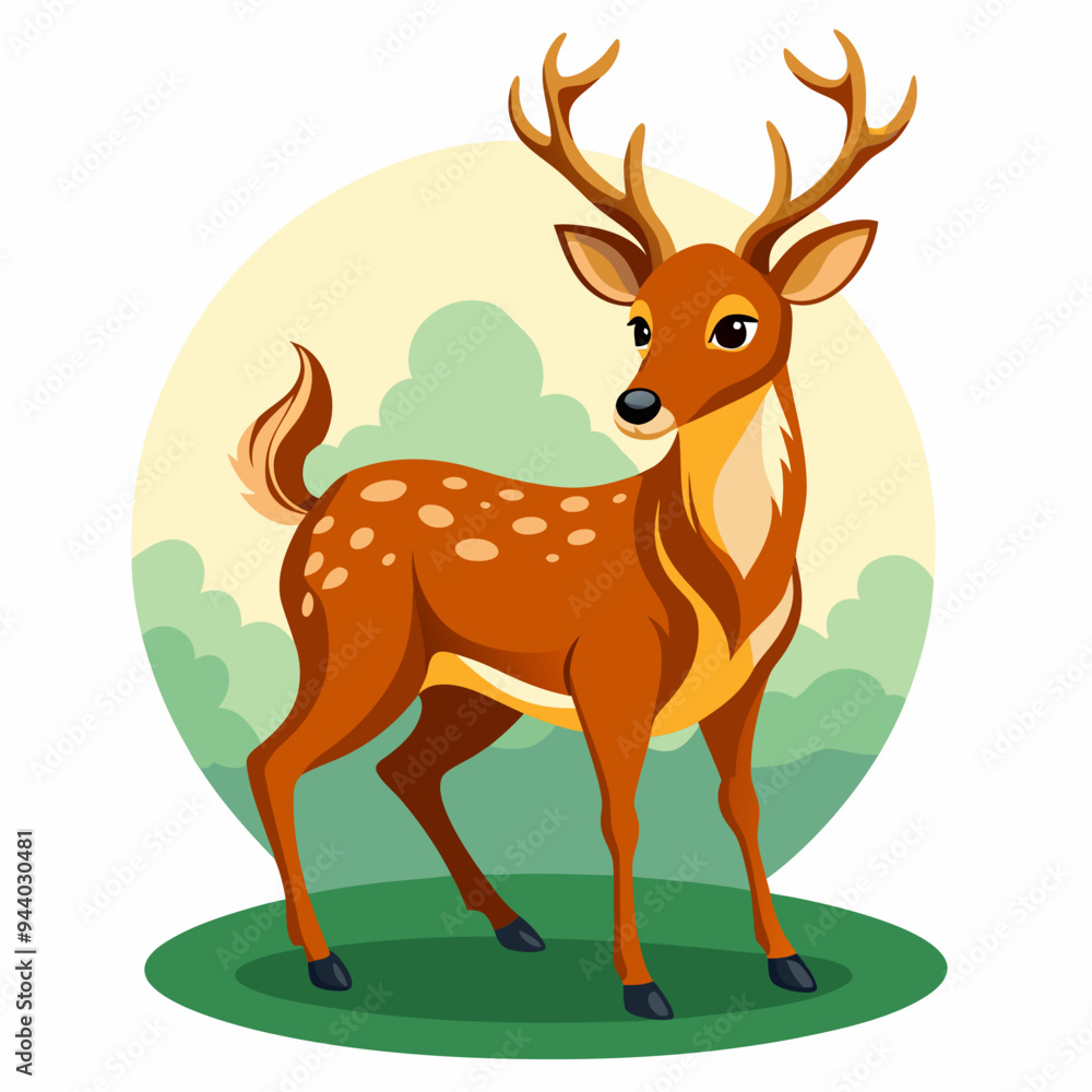 A Cartoon Spotted Deer with Antlers Standing in a Meadow A Cartoon Spotted Deer with Antlers Standing in a Meadow