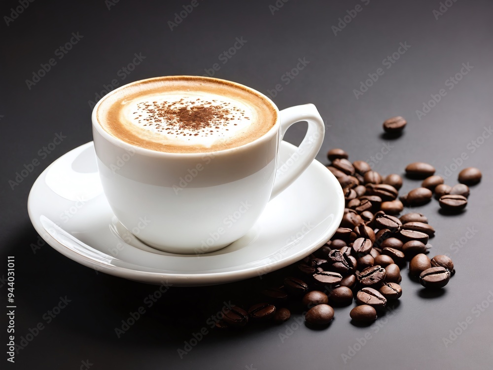 Warm coffee cup beside roasted beans on a dark surface, highlighting rich texture and inviting aroma in the morning light Warm coffee cup beside roasted beans on a dark surface, highlighting rich texture and inviting aroma in the morning light