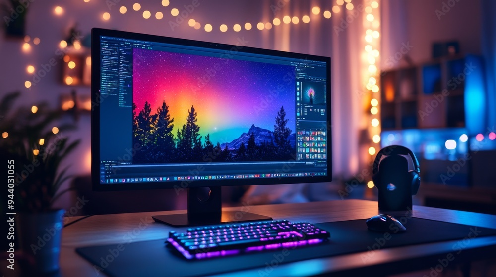 Modern Gaming Setup with RGB Lighting Modern Gaming Setup with RGB Lighting